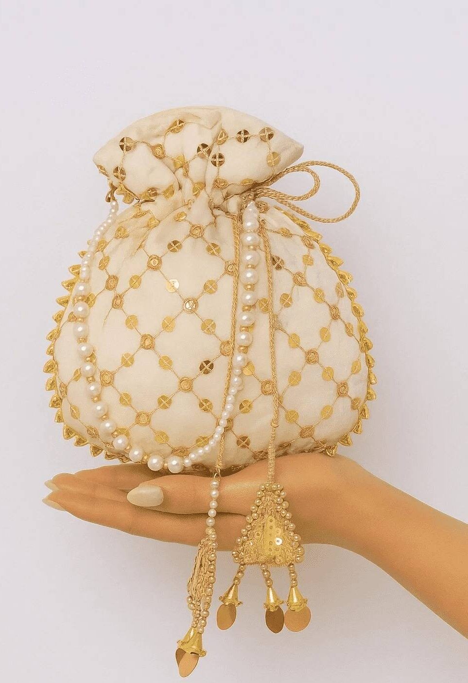 Off White Sequence Potli For Her Off White Sequence Potli For Her