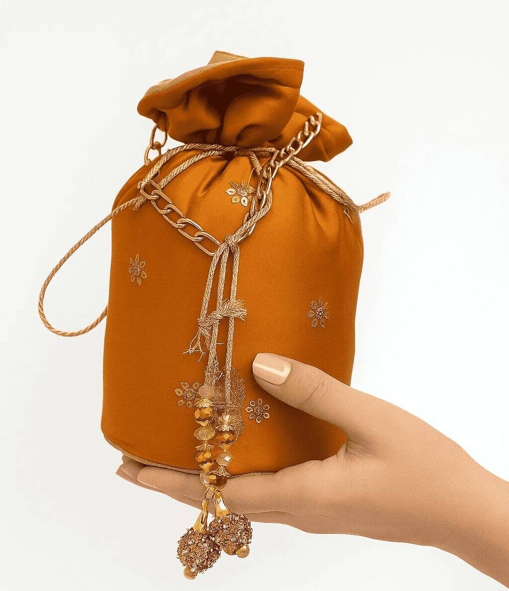 Mustard Potli With Golden Bunch For Her Mustard Potli With Golden Bunch For Her