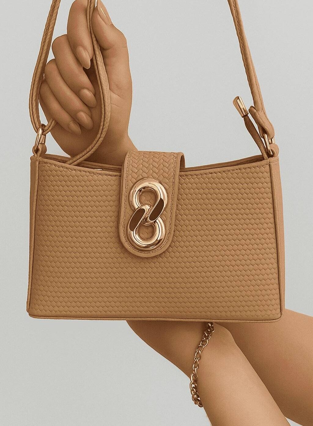 The Basketweave Beige HandBag With Long Belt The Basketweave Beige HandBag With Long Belt