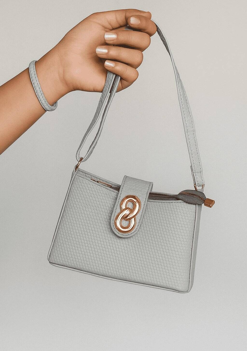 The Basketweave Grey HandBag With Long Belt The Basketweave Grey HandBag With Long Belt