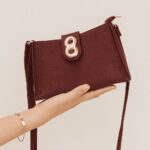 The Basketweave Maroon HandBag With Long Belt