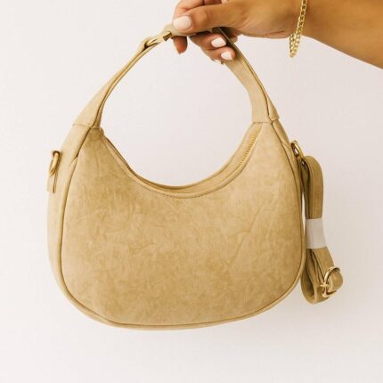 The Crescent Hobo Bag In Beige With Long Belt