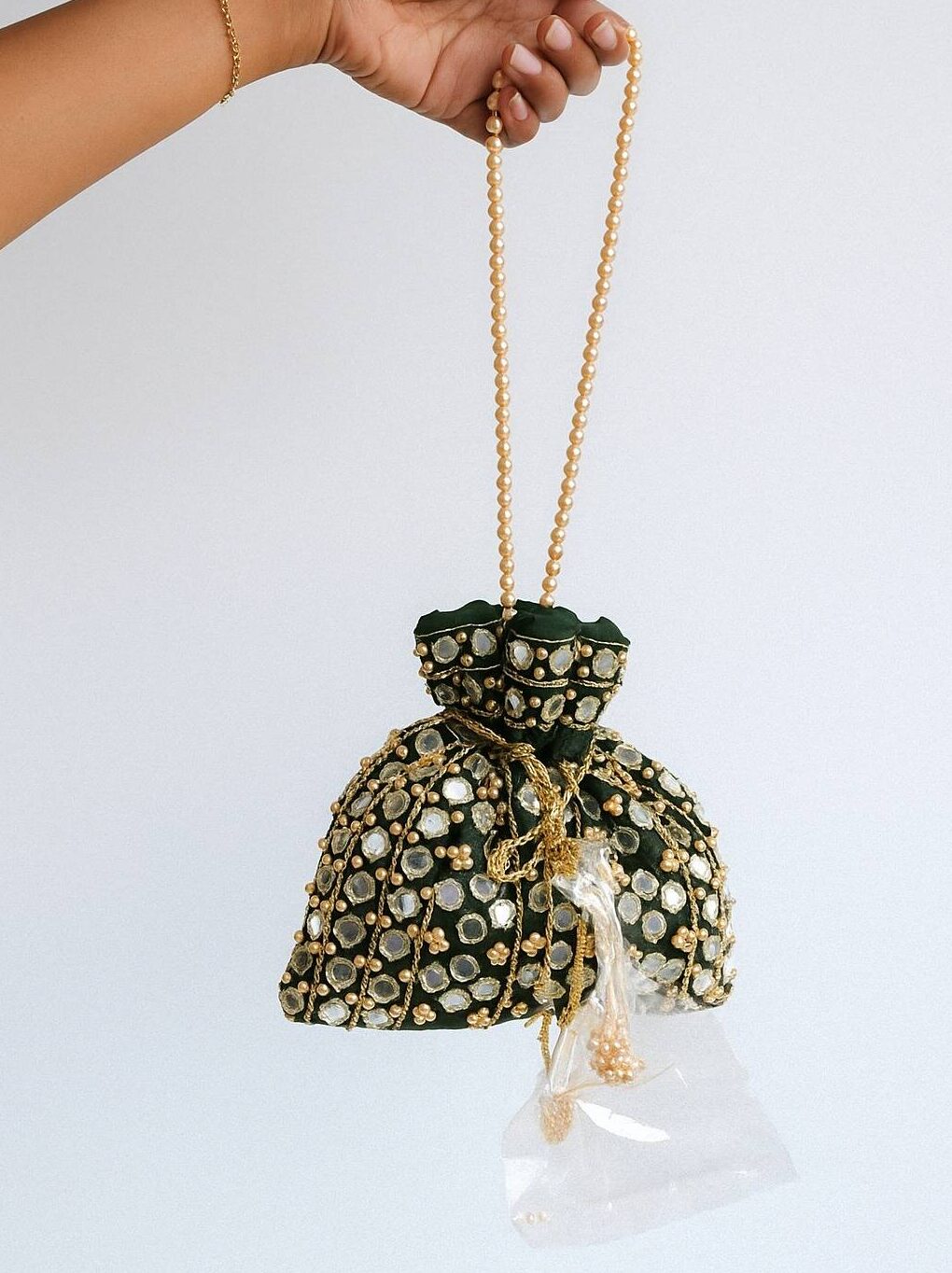 Green Potli With Mirror Work For Her Green Potli With Mirror Work For Her