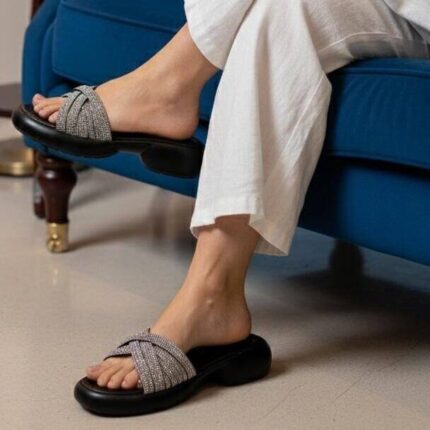 Rhinestone Cross Black Flats For Her