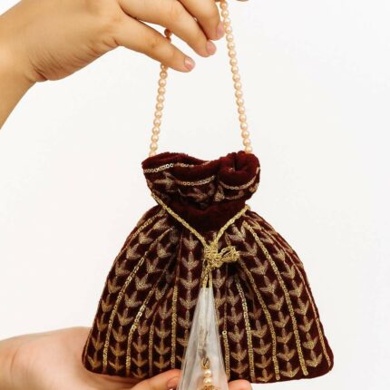 Velvet Maharani Potli In Maroon For Her