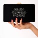 Black Crystal Flower Clutch For Her-CL-178