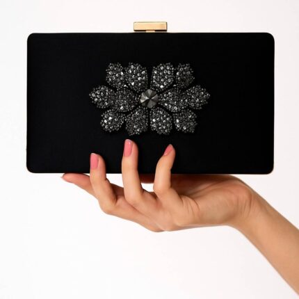 Black Crystal Flower Clutch For Her-CL-178