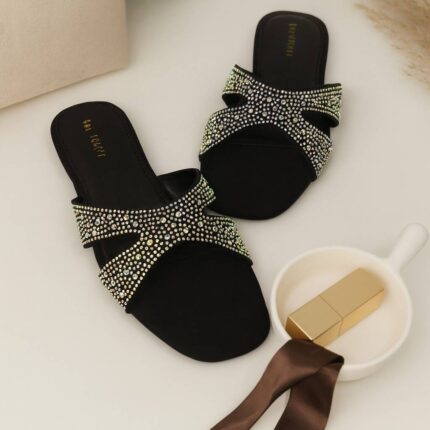 Black Flats With Multi Beads For Her