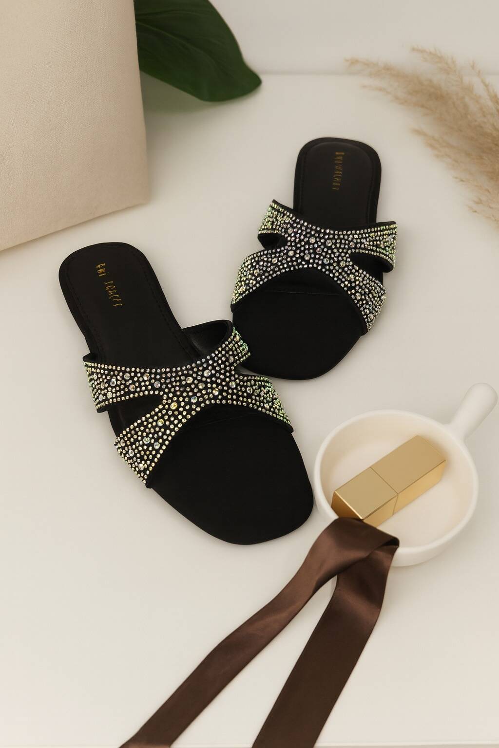 Black Flats With Multi Beads For Her