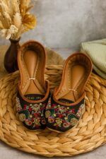 True Love Peacock embroidered Khussa Black